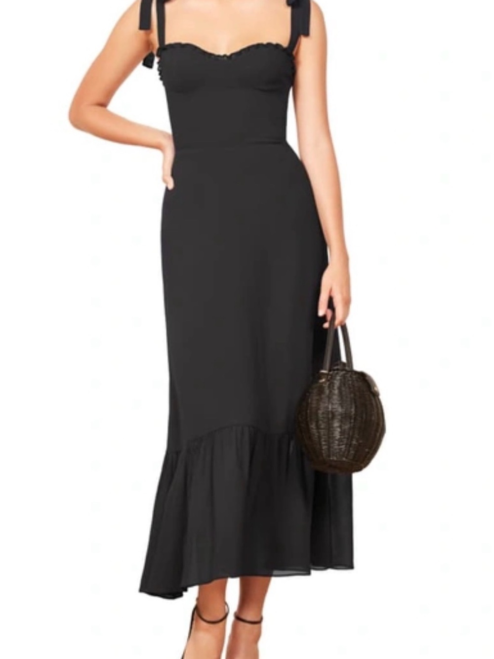 Black Tie-Shoulder Midi Dress-CC - Picture 8 of 12